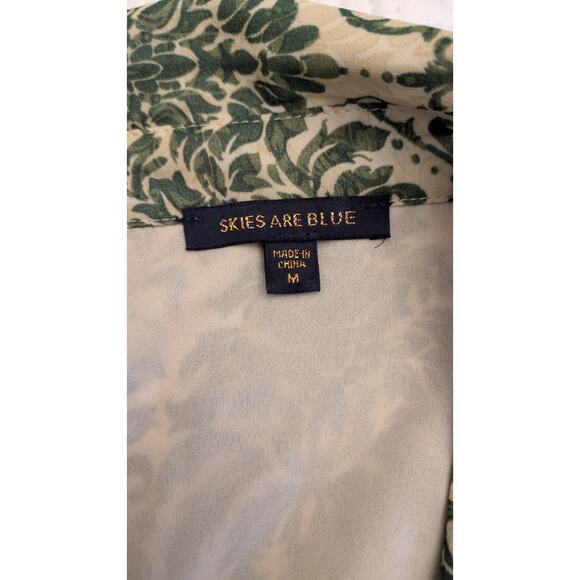 Skies Are Blue Green & Cream Botanical Print Dress, Medium, Lightweight, Flowy - Picture 5 of 8